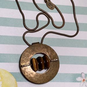 BAER SF (MARJORIE BAER) Handmade Modernist Textured Brass Amber Bead Pendant